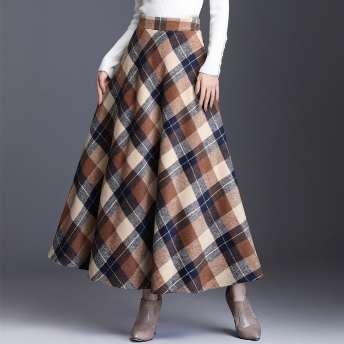 全5色 チェック柄 ハイウェスト 人気新作 フェミニン ラシャ生地 スカート