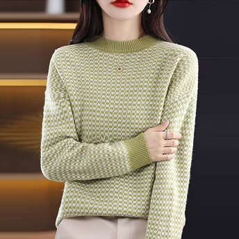 千鳥格子 ラウンドネック ファッション 全3色 おしゃれ プルオーバー セーター
