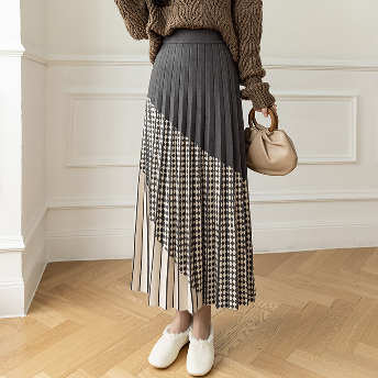 人気高い 韓国系 幾何模様 配色 Aライン ハイウエスト スカート